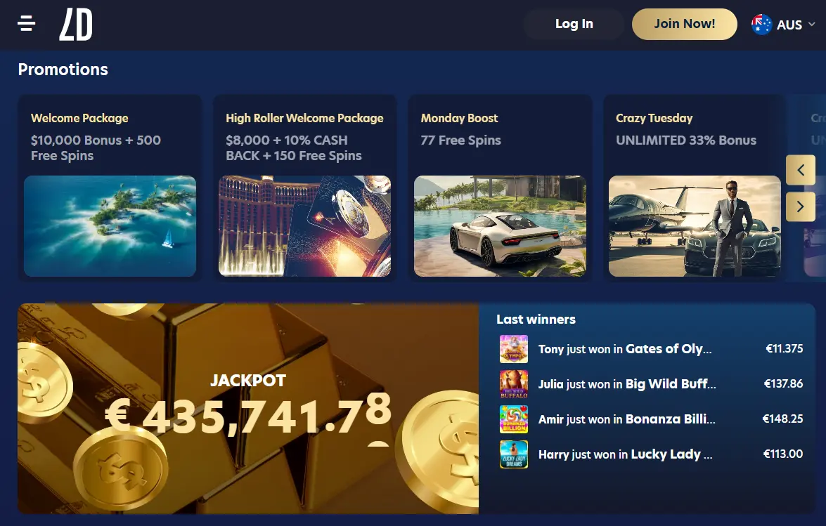Lucky Dreams Bonus on Homepage